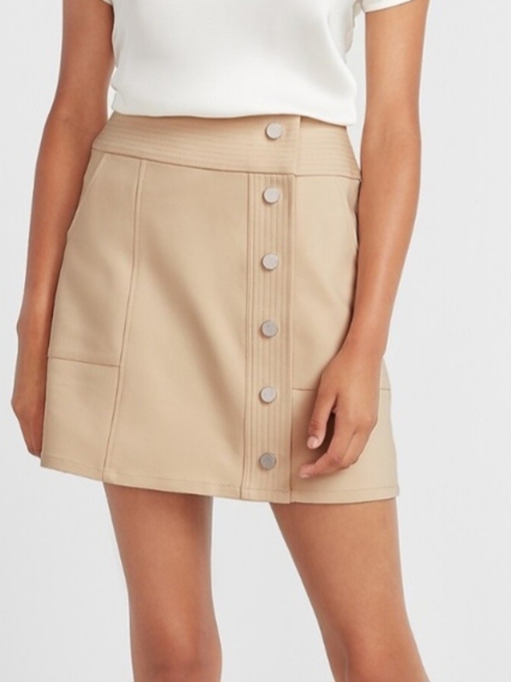Express High Wasted Utility Beige Button-Front (Snap) Mini Skirt